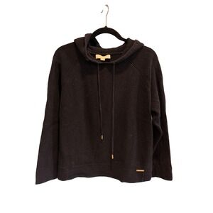 Michael Kors Women's Black Waffle Knit Hoodie Drawstring XL‎ Pullover